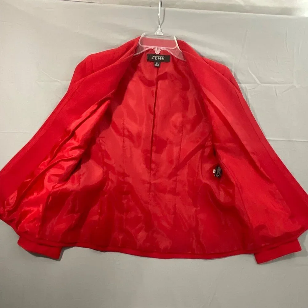 Kasper Red Open Front‎ Blazer Jacket Womens 6P Lined Minimalist Corporate Chic
